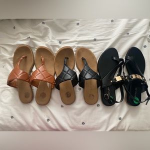 3 pairs of Aerosole Sandals- size 8- black & gold NWT, quilted pairs worn 2x